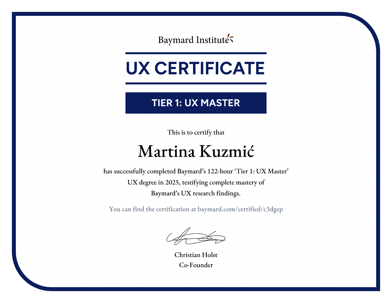 Martina Kuzmić’s certificate