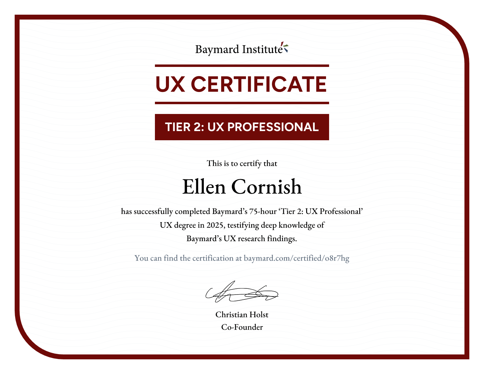 Ellen Cornish’s certificate